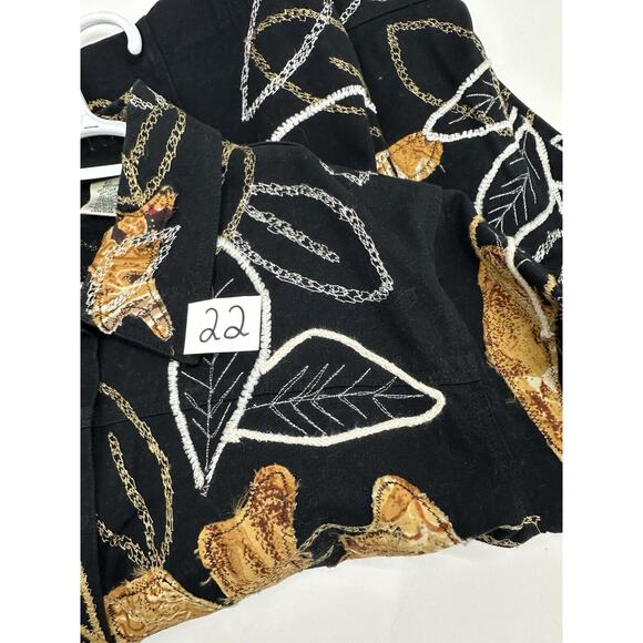 Laura Ashley Womens Jacket Size 2X Black Floral Patch Embroidered ButtonUp Denim - Picture 10 of 10